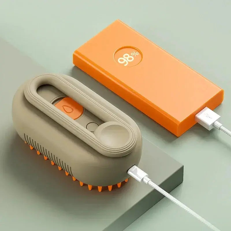 A 3-in-1 pet steam grooming brush for cats and dogs featuring massage, hair removal, and cleaning comb functions, designed to gently groom and soothe pets